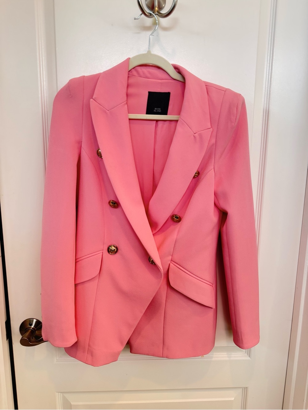 River Island Pink Double-Breasted Blazer with Gold Buttons